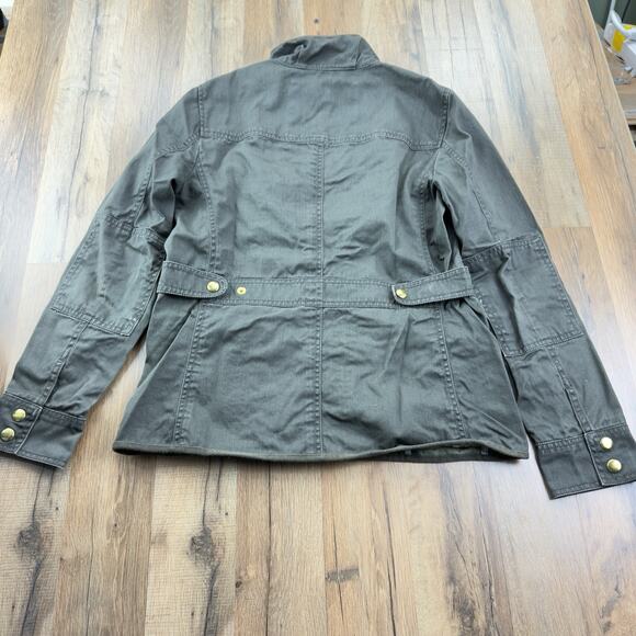 J. Crew Size S Jacket Boyfriend Field Army Green Stand Collar Snaps Zip Pockets - Picture 2 of 7